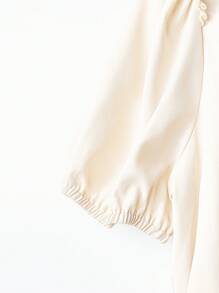 SHEIN Clasi Women's Summer Puff Sleeve Gathered Waist V-Neck Blouse, Woven Fabric, Graceful Casual Chic Lightweight Versatile Design - Apricot - View 4