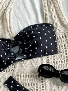 Swim Mod 女式夏季黑白圆点印花比基尼两件套紧身性感沙滩泳衣 - 黑與白 - 查看 3