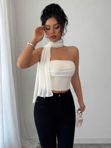 Elenzga Elegante blusa con volantes de gasa de tul para mujeres - Albaricoque - Ver 6