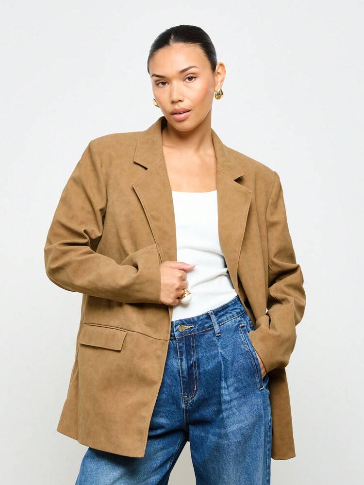 Suede Effect Oversized Structured Chic Blazer