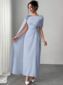 Firerie Women's Elegant Romantic Delicate Charming Ruffle Trim Longsleeve Slim Fit Dress, Lotus Pink - Blue - View 3