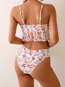 Swim Vcay Women's Ditsy Floral V-Neck Ruffled Hem Sexy Bikini Set For Beach Holidays For Summer Beach Vacation - Multicolor - View 2
