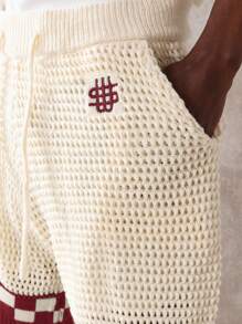 SUMWON 针织格纹袖口抽绳运动短裤篮球健身运动休闲夏春复古宽松格纹赛车短裤