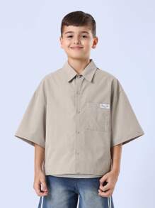 SUMWON Streetwear Summer Shirt Santa Cruz California Graphic Back Print Button Down Short Sleeve Boys Youth Casual Beach Surf Skate - Khaki - View 6