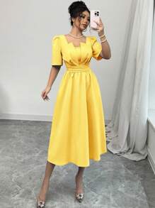 Rafferiza Blaues minimalistisches taillenumschließendes Midi-Kleid