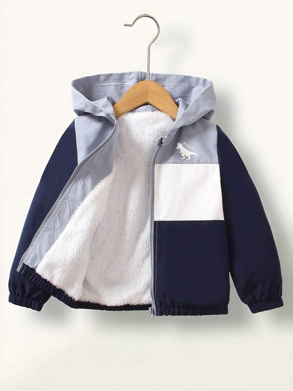 SHEIN Young Boy Casual Color Block Quilted Hoodie Jacket, Autumn/Winter