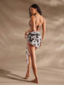 Hauture Paréo femme imprimé tie-dye avec nœud sur le côté, tenue de plage pour vacances