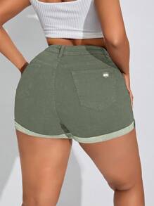 SHEIN SXY Quần short denim bó sát giặt thường ngày cỡ lớn - màu xanh lá - Xem 2