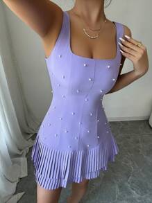 Selianne 夏季优雅串珠装饰层叠荷叶边下摆连衣裙