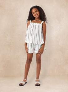 SUMWON Conjunto de top de tirantes y shorts a rayas de verano, conjunto de ropa informal de dos piezas para vacaciones, playa, resort, con ajuste relajado y sin mangas, ideal para festivales y días de descanso
