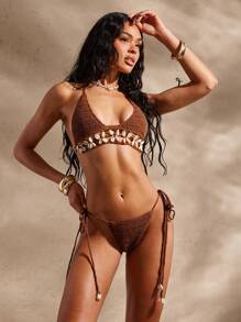 Hauture Sexy Vacation Knitted Crochet Seashell Bikini Bottom For Summer - Brown - View 4