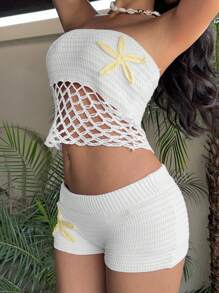 Aloruh Top tubo ajustado de mujer tejido a ganchillo con diseño calado de estrella de mar, para usar en festivales - Blanco - Ver 7