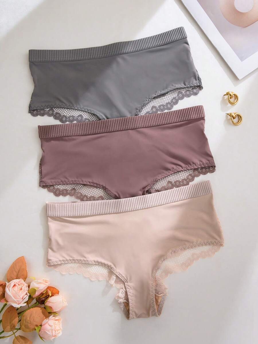 SHEIN Bộ 3 quần lót ren chắp vá quyến rũ cho nữ - Nhiều màu - Xem 1