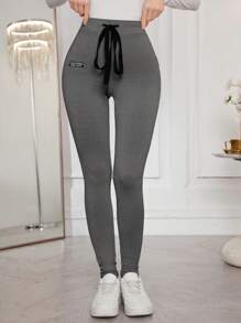 Modelyn 女士纯色时尚夏季紧身裤 - 深灰色 - 查看 4