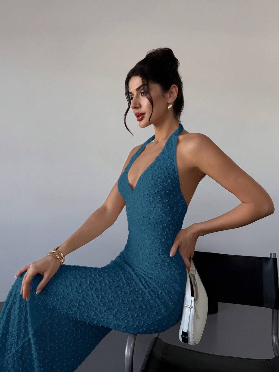 Firerie Romantic Apricot Texture Fabric Wrap V-Neck Tight Fit Maxi Dress, Elegant Date Night Outfit For Spring & Summer,Bodycon Dress