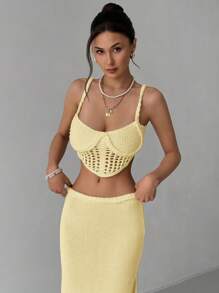 Aloruh 2 件套海滩性感手工吊带露背背心 + 高开叉长裙，适合女士春夏季度假