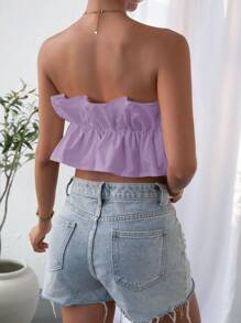 SHEIN Privé Casual Solid Crinkle Tube Top Shirt, Summer - Violet Purple - View 2