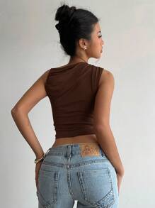 Aloruh Top corto senza maniche con scollo tondo arricciato, elegante e sensuale, da donna