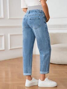 SHEIN Maternity Distressed Color Block High Waist Jeans