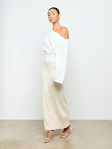 AiiRZ 露肩束身衣式裹身衬衫优雅宽喇叭袖短款上衣高级时尚度假装精致晚礼服