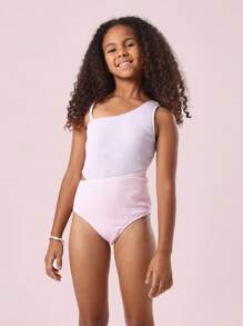 SUMWON Two Tone Asymmetrical One Piece Swimsuit Seersucker Textured Beach Pool Summer Swimming Training Athletic Youth - Multicolor - View 5