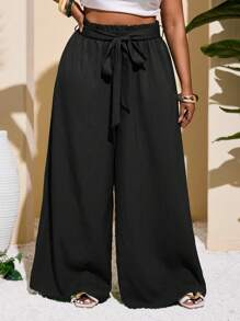 Slaydiva Plus Size Women Casual & Vacation & Simple & Colorful Textured Striped Straight Leg Green Pants Summer Clothes Women Clothes Women Plus Clothing Formal Women Plus Clothing Business Casual - Black - View 2