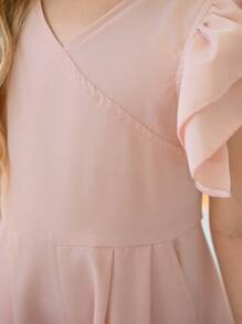 SHEIN Young GirlV-Neck Multi-Layer Ruffle Designed Fitted Pink Jumpsuit - Pink - View 5