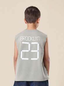 SUMWON Top sportivo senza maniche con stampa digitale del numero Brooklyn, maglia da basket, maglia da allenamento, canotta da palestra, t-shirt estiva da ragazzo, top da prestazioni
