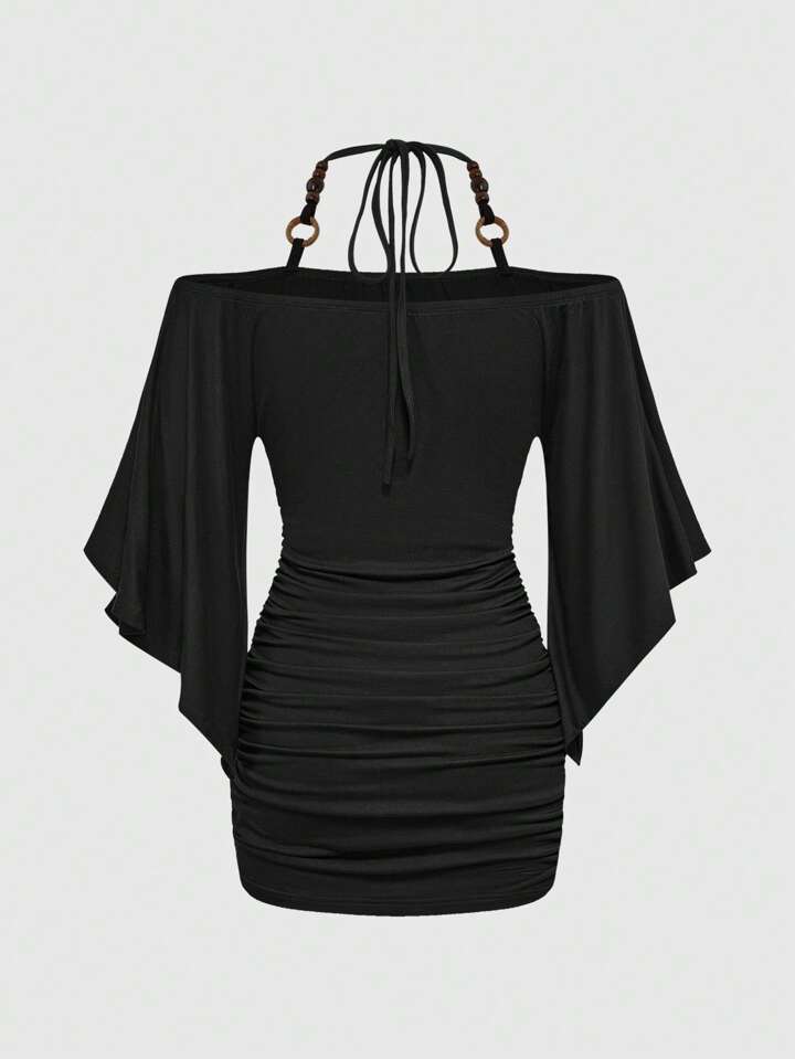open lace back dress Self Fabric Button Oversized Batwing Maxi Dress – ZAY main image 1