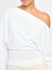 AiiRZ 露肩束身衣式裹身衬衫优雅宽喇叭袖短款上衣高级时尚度假装精致晚礼服