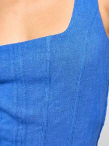 AiiRZ Leinen Korsett Crop Top mit Knochen, breite Träger, quadratischer Ausschnitt, ärmellos, figurbetont für Nachtausgänge, Partys, Urlaub, Resort