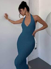 Firerie Romantic Apricot Texture Fabric Wrap V-Neck Tight Fit Maxi Dress, Elegant Date Night Outfit For Spring & Summer,Bodycon Dress