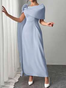 Firerie Women's Elegant Romantic Delicate Charming Ruffle Trim Longsleeve Slim Fit Dress, Lotus Pink - Blue - View 6