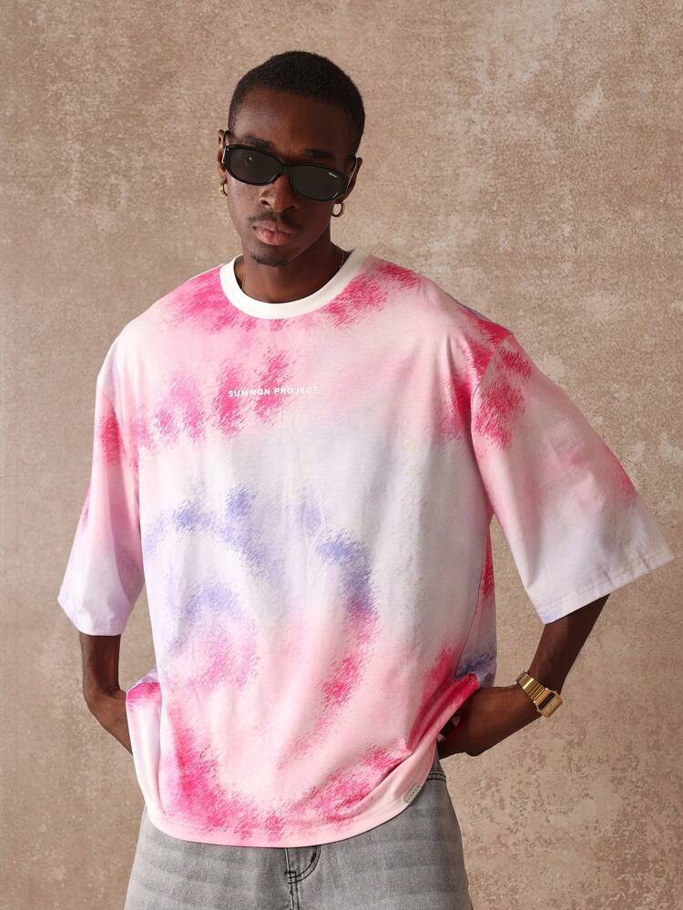 바시티 넘버가 새겨진 오버사이즈 박스핏 타이다이 티셔츠