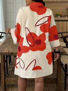 SHEIN LUNE Plus Size Summer Contrast Floral Print Button Front Loose Dress - Multicolor - View 2