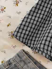 TEENGIRL Checkered Woven Casual Retro Style Short Sleeve Shirt, Summer