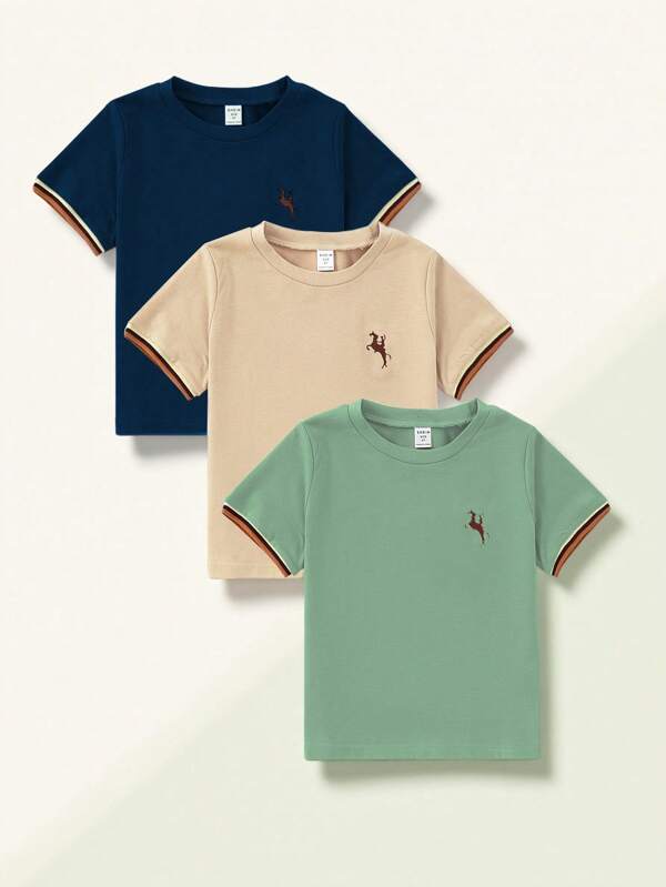 SHEIN Explorewe Set de 3 camisetas casuales para niño pequeño, 3 colores: huida, vacaciones, viaje, relajación, tomar el sol, verano