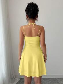 Chiquease White Color Sexy Backless Sleeveless Ruched Yellow Dress,Women Birthday Outfits,Concert Outfits,Date Night Dress,Holiday Carnival Party Dress, Women Short Dresses Summer - Yellow - View 2