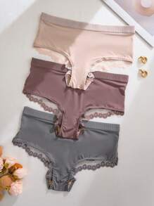 SHEIN Bộ 3 quần lót ren chắp vá quyến rũ cho nữ - Nhiều màu - Xem 3