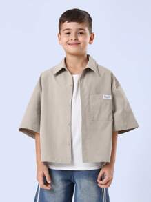 SUMWON Streetwear Summer Shirt Santa Cruz California Graphic Back Print Button Down Short Sleeve Boys Youth Casual Beach Surf Skate - Khaki - View 2