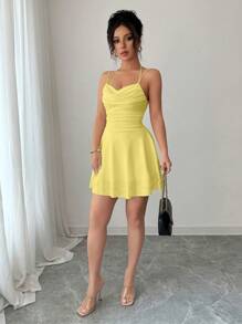 Chiquease White Color Sexy Backless Sleeveless Ruched Yellow Dress,Women Birthday Outfits,Concert Outfits,Date Night Dress,Holiday Carnival Party Dress, Women Short Dresses Summer - Yellow - View 6