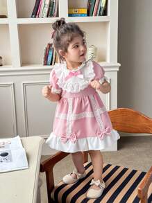 Baby Girls' Style Puff Sleeve Pink Dress - Pink - View 5