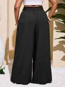 Slaydiva Plus Size Women Casual & Vacation & Simple & Colorful Textured Striped Straight Leg Green Pants Summer Clothes Women Clothes Women Plus Clothing Formal Women Plus Clothing Business Casual - Black - View 3
