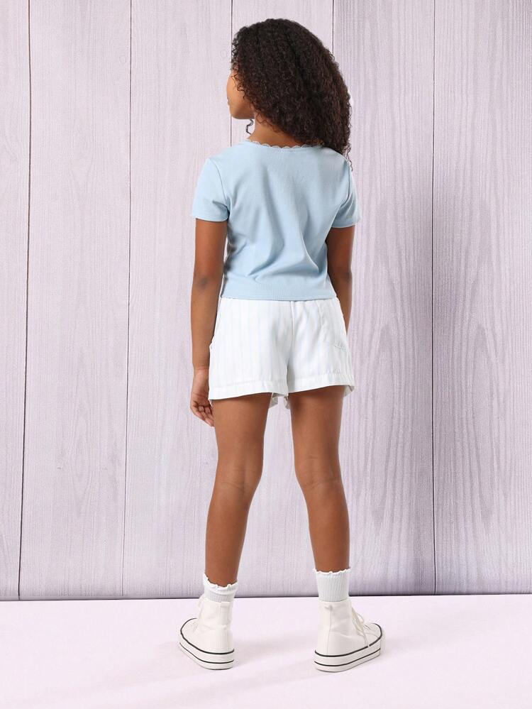 Ribbed Scoop Neck T-Shirt Shorts Co-Ord For Tween Girls