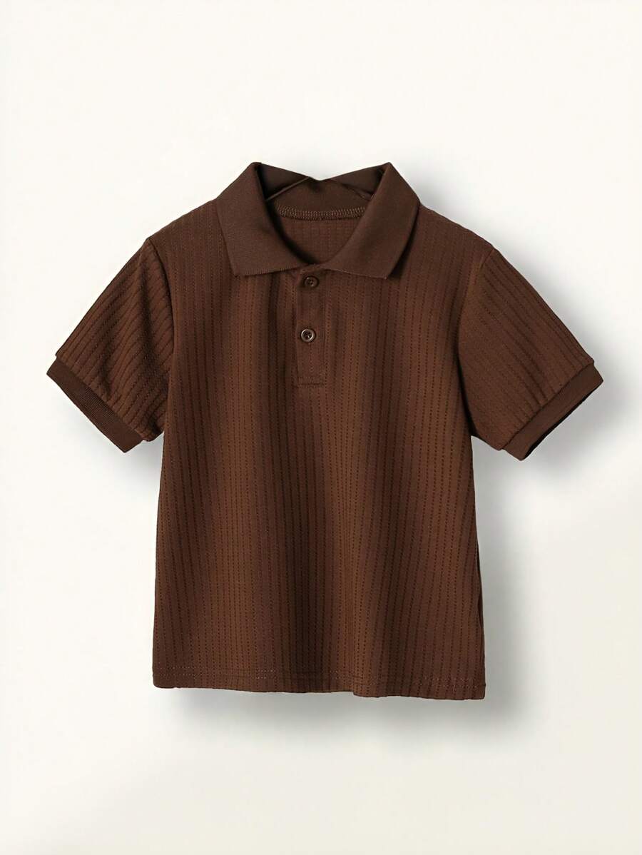 SHEIN Vacaura قميص قصير الأكمام غير رسمي فضفاض ذو ياقة بولو لون أحادي للأولاد في الصيف