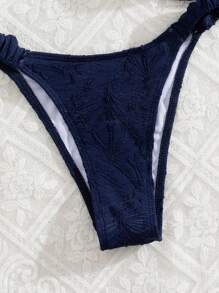 Swim Mod 2pcs/Set Women Spring Break Summer Beachwear - Solid Color Ruched Floral Fabric Thick Strap Steel Bra Cute Bikini Set Navy Blue Royal Blue Victoria Secret - Navy Blue - View 4