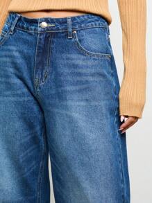 AiiRZ 设计师款宽松筒形裤腿优质牛仔宽脚牛仔裤高腰宽松直筒裤秋季时尚