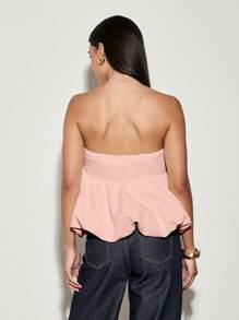 AiiRZ Áo peplum cổ tim không dây Bandeau thiết kế bong bóng thân áo nhún thun cho tiệc tối dịp đặc biệt mùa hè mùa xuân - Màu Hồng baby - Xem 2