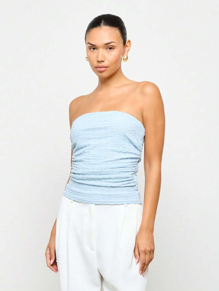 Shirred Textured Stretchy Tube Tops Are Strapless Ruched