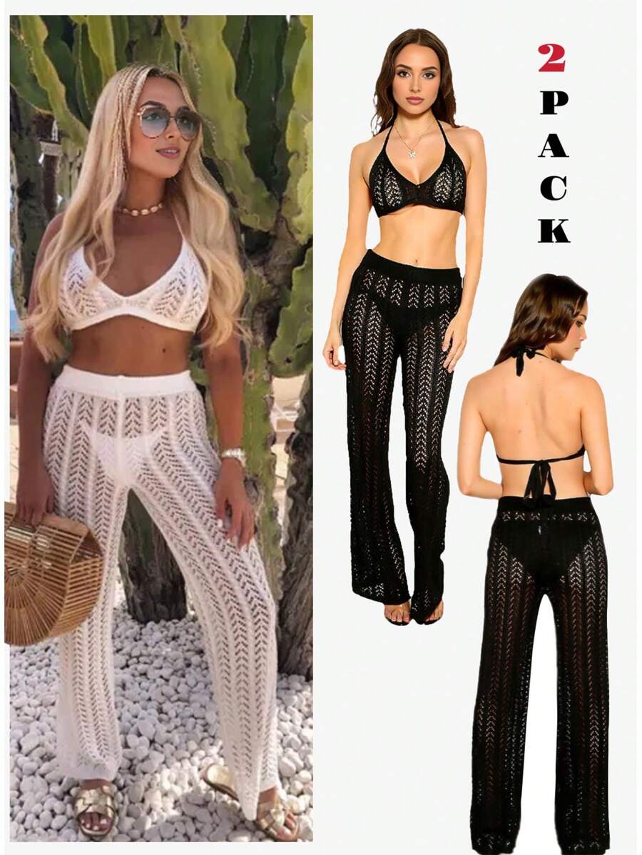 Conjunto de dos piezas para mujer para uso diario, estilo Ibiza - Blanco y Negro - Ver 1